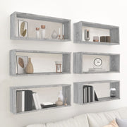 Wandplanken kubus 6 st 60x15x23 cm bewerkt hout grijs