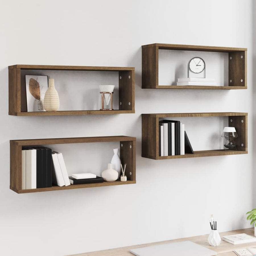 Wandschappen Kubus 4 St 60X15X23 Cm Bewerkt Hout Bruineiken bruin eikenkleur