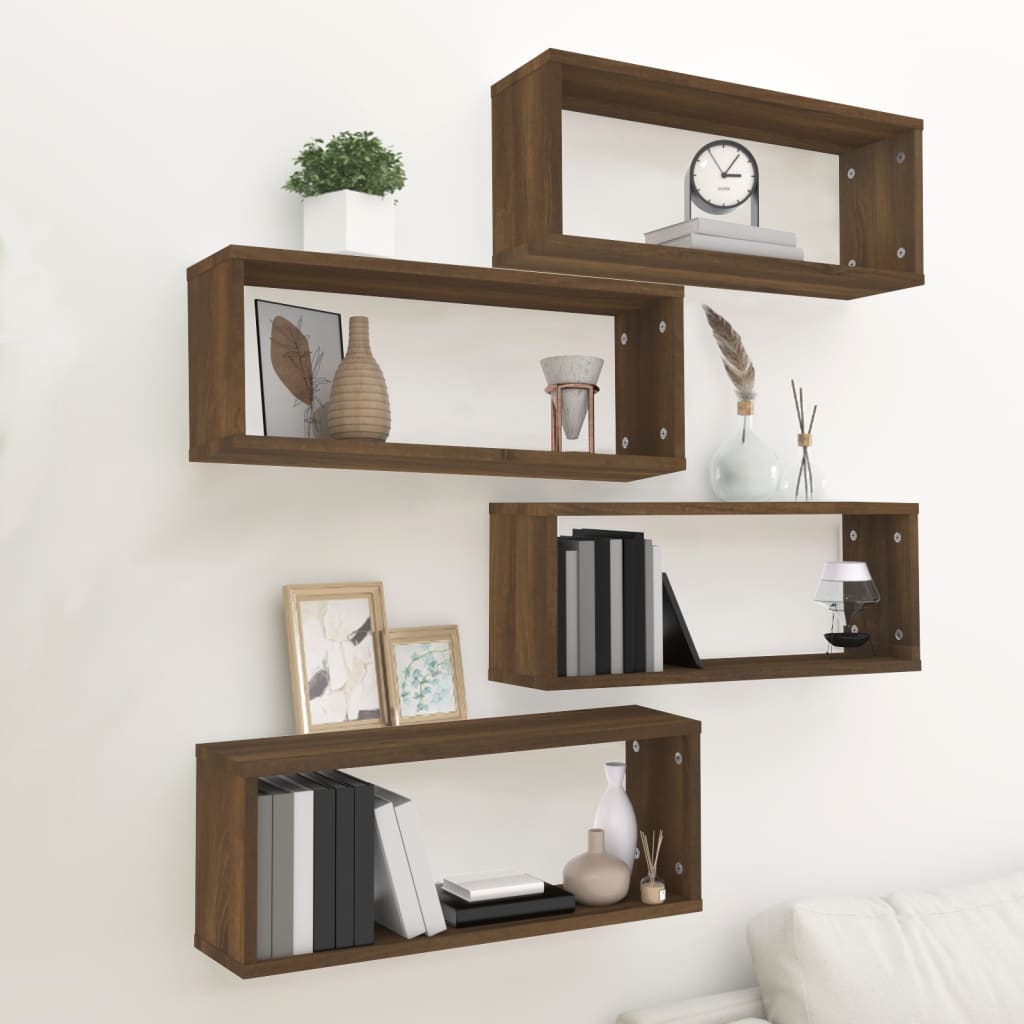 Wandschappen Kubus 4 St 60X15X23 Cm Bewerkt Hout Bruineiken bruin eikenkleur