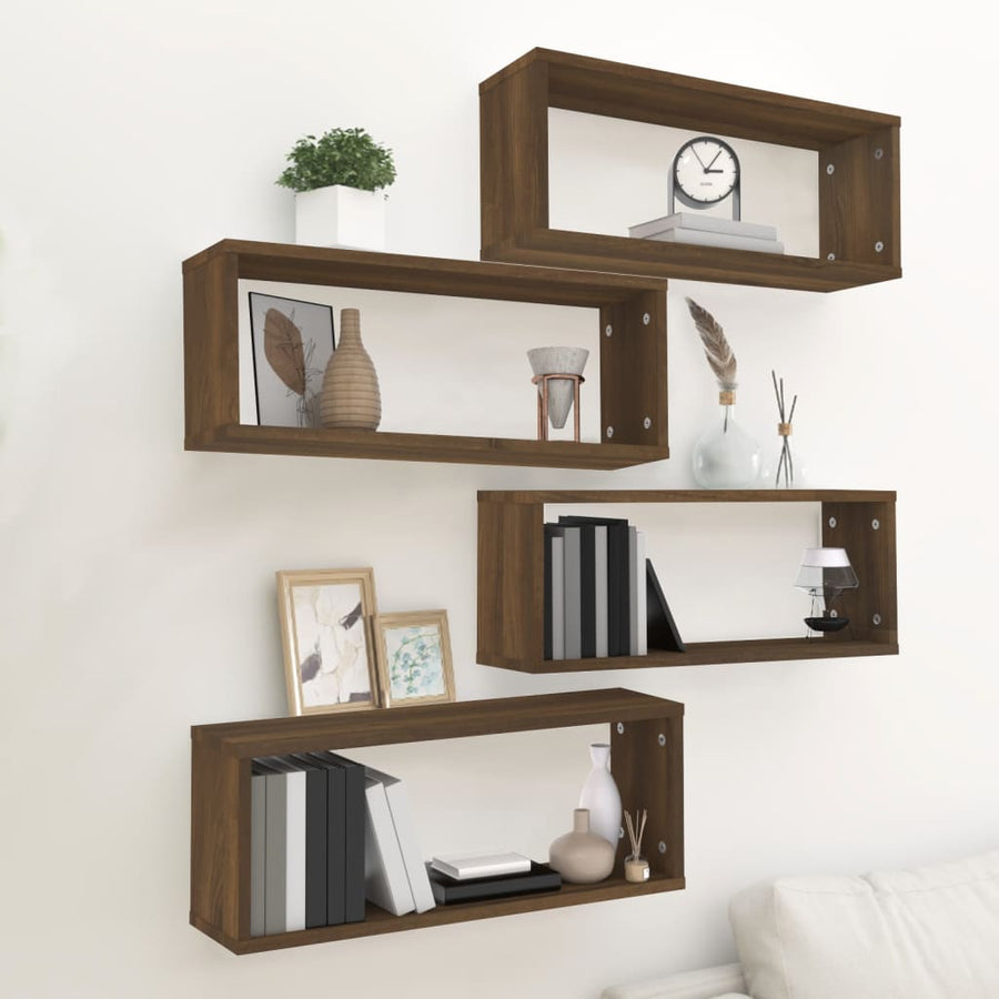 Wandschappen Kubus 4 St 60X15X23 Cm Bewerkt Hout Bruineiken bruin eikenkleur
