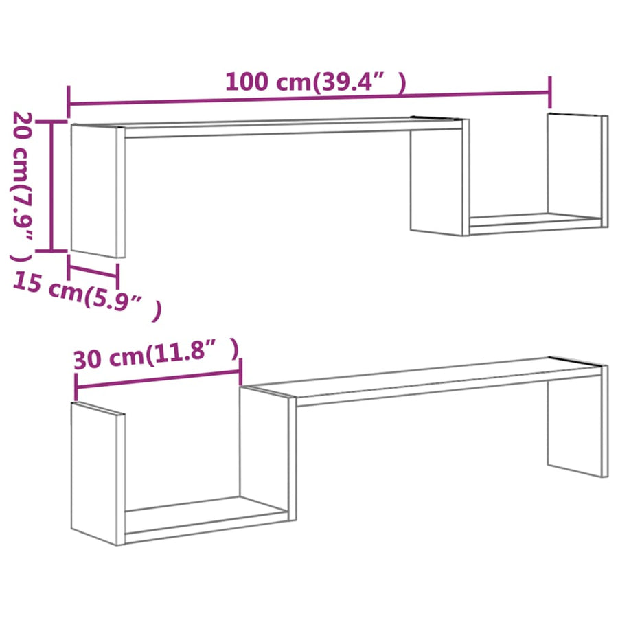 Wandschappen 100X15X0 Cm Bewerkt Hout Eiken Grijs sonoma