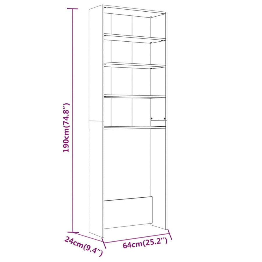 Wasmachinekast 64x24x190 cm grijs sonoma eikenkleurig Grijs sonoma
