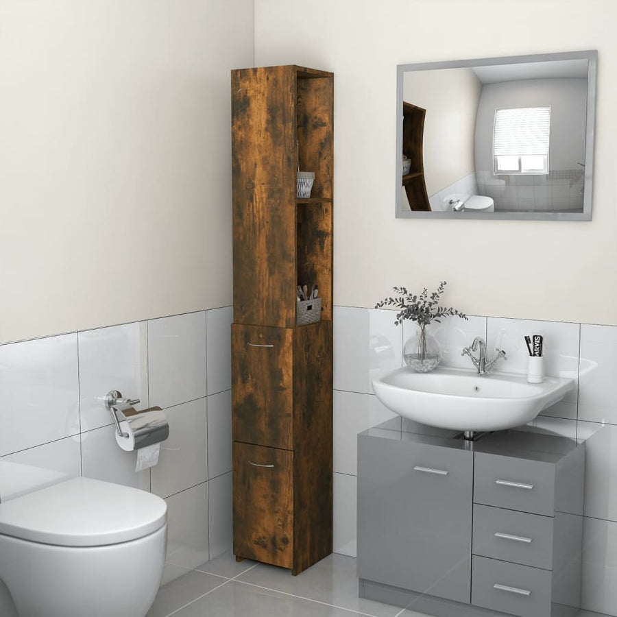 Badkamerkast 25X26,5X70 Cm Bewerkt Hout Kleurig Gerookt eiken