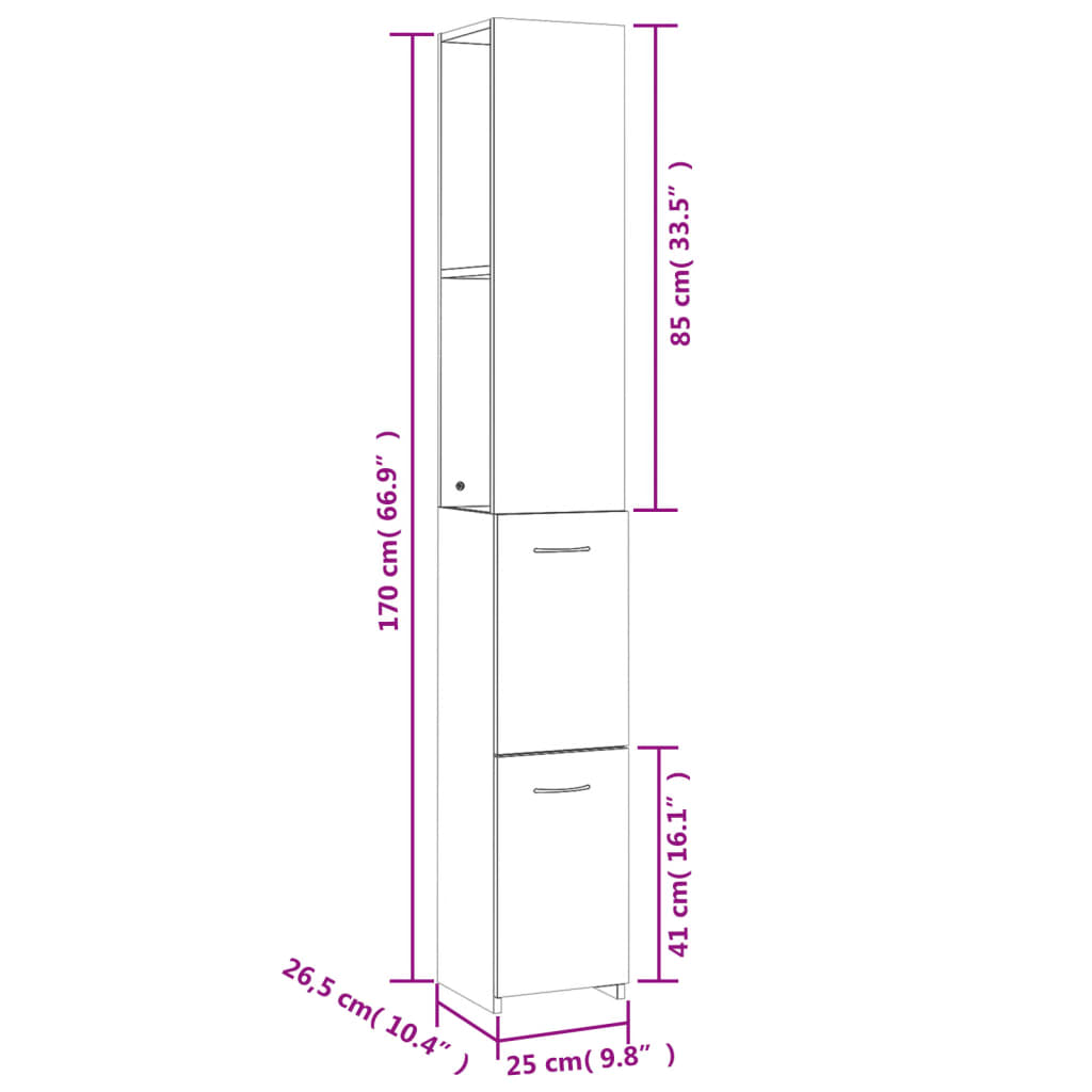 Badkamerkast 25X26,5X70Cm Bewerkt Hout Eikenkleur Grijs sonoma