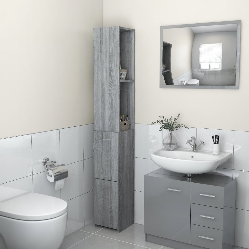 Badkamerkast 25X26,5X70Cm Bewerkt Hout Eikenkleur Grijs sonoma