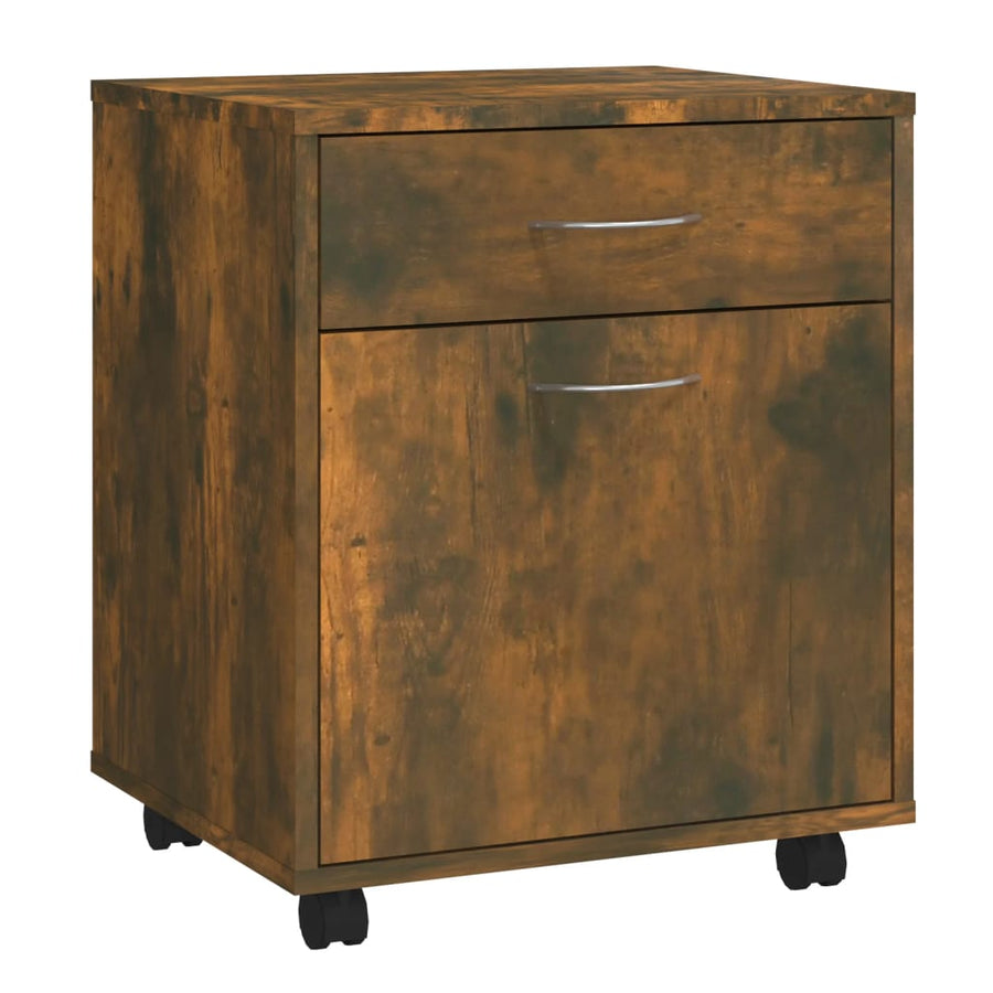 Kast verrijdbaar 45x38x54 cm bewerkt hout gerookt eikenkleurig Gerookt eiken