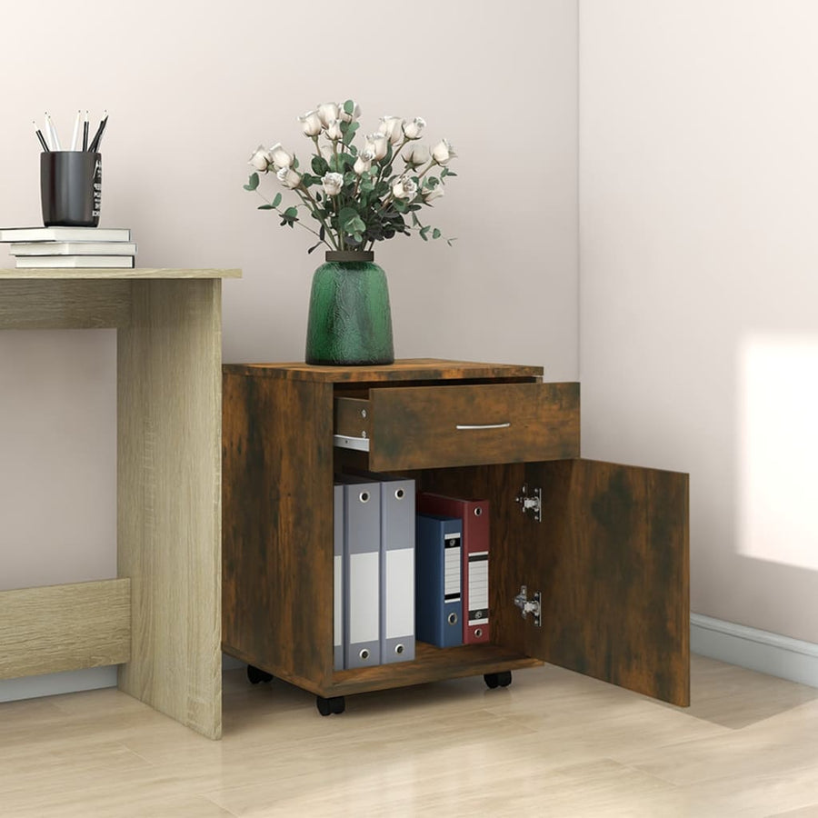 Kast verrijdbaar 45x38x54 cm bewerkt hout gerookt eikenkleurig Gerookt eiken
