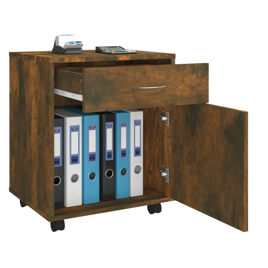 Kast verrijdbaar 45x38x54 cm bewerkt hout gerookt eikenkleurig Gerookt eiken