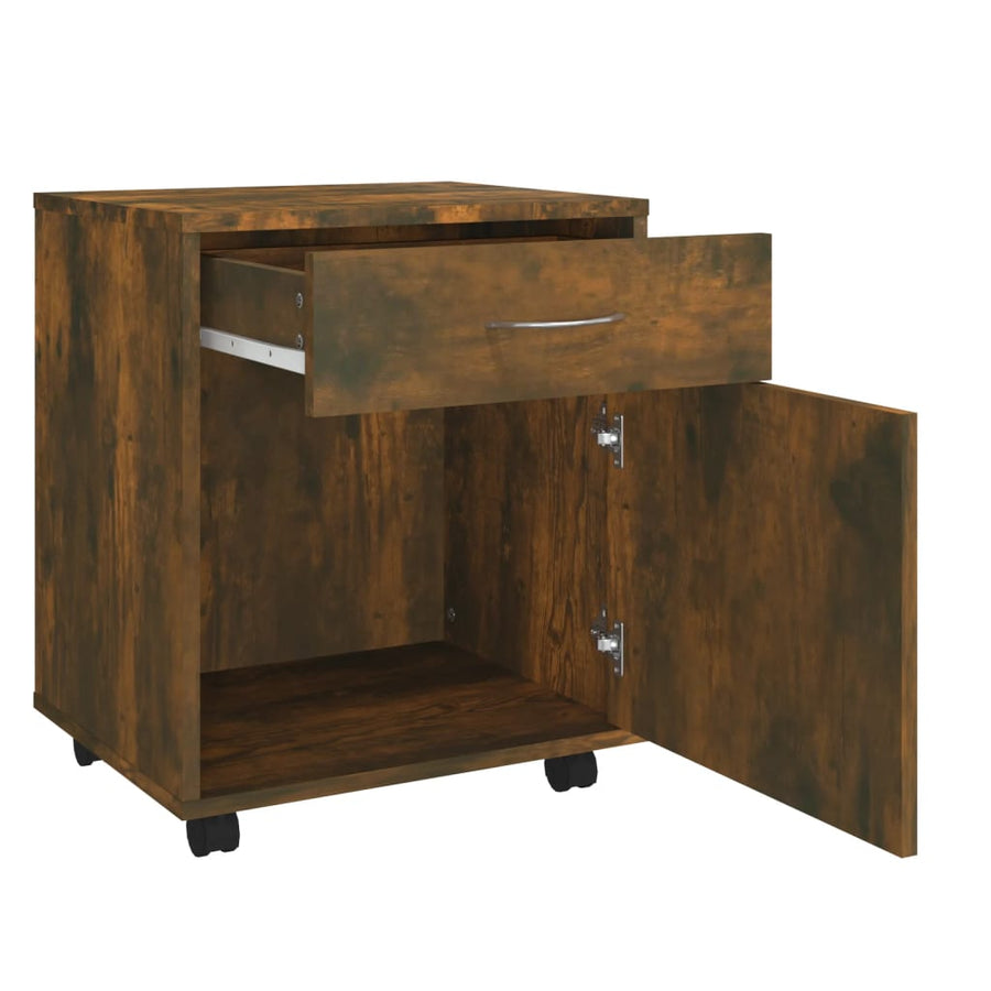 Kast verrijdbaar 45x38x54 cm bewerkt hout gerookt eikenkleurig Gerookt eiken