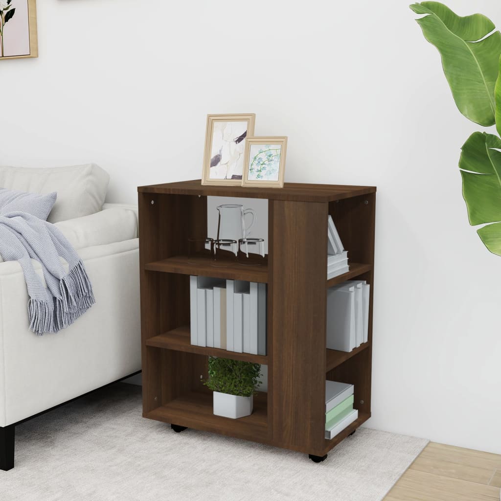 Kast verrijdbaar 60x35x75 cm bewerkt hout bruineikenkleurig bruin eikenkleur