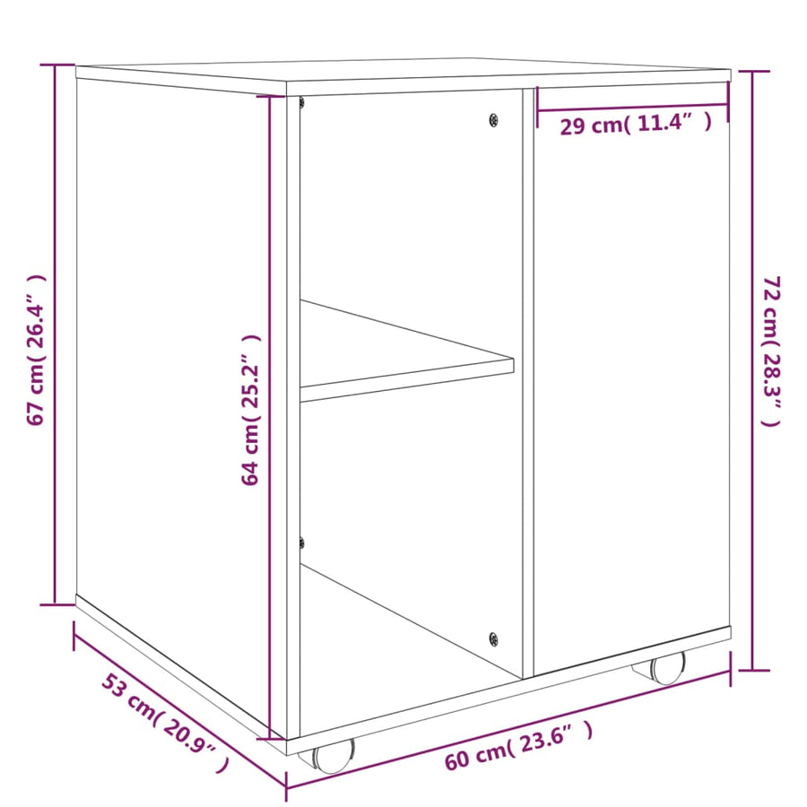 Kast Verrijdbaar 60X53X72 Cm Bewerkt Hout Eiken Grijs sonoma