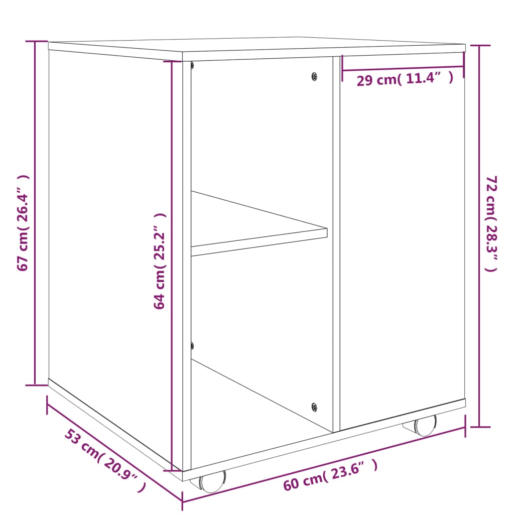Kast Verrijdbaar 60X53X72 Cm Bewerkt Hout Bruineikenkleurig bruin eikenkleur