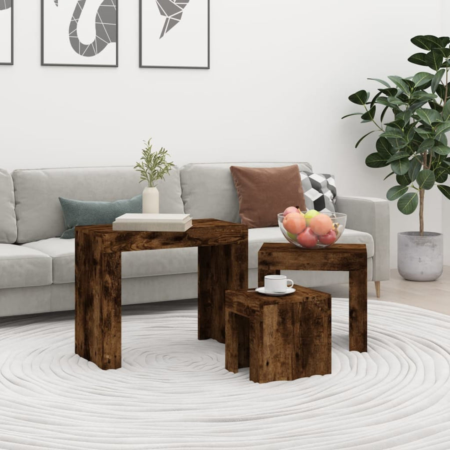 -Delige Tafeltjesset Bewerkt Hout Kleurig Gerookt eiken