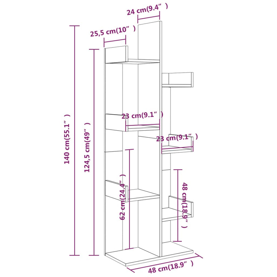 Boekenkast 48X25,5X40 Cm Bewerkt Hout Eikenkleur Grijs sonoma