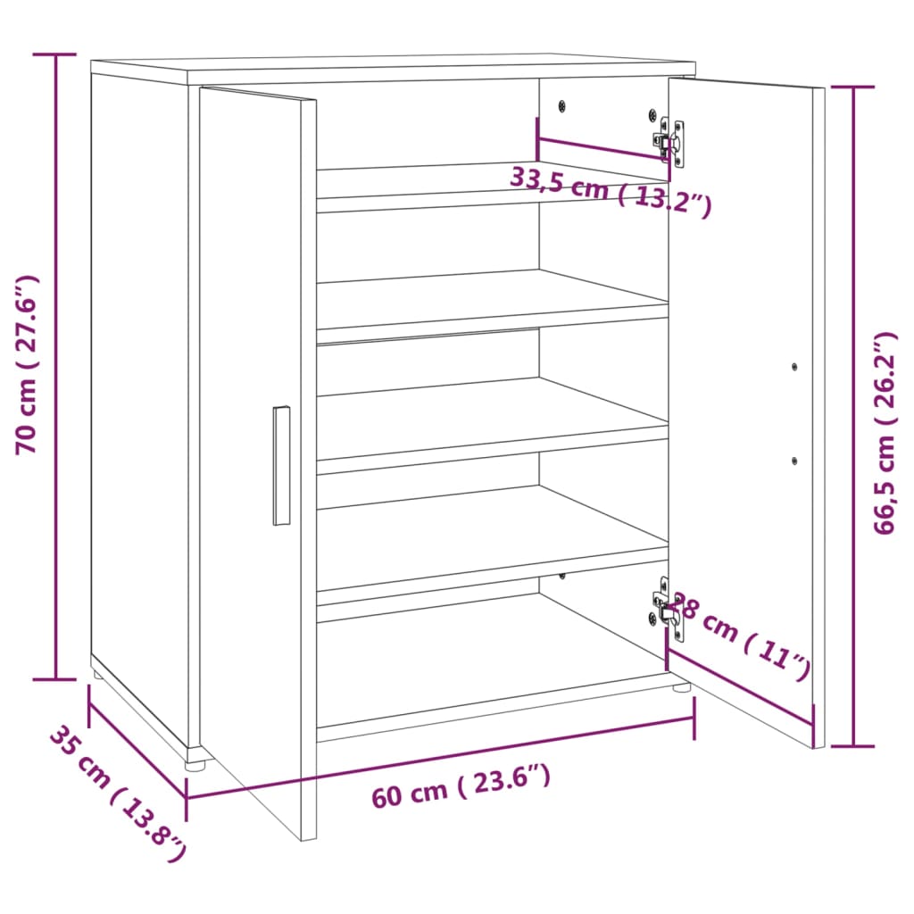 Schoenenkast 60x35x70 cm bewerkt hout grijs sonoma eikenkleurig Grijs sonoma