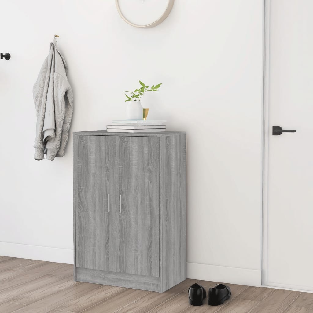 Schoenenkast 60X35X92 Cm Bewerkt Hout Eikenkleurig Grijs sonoma