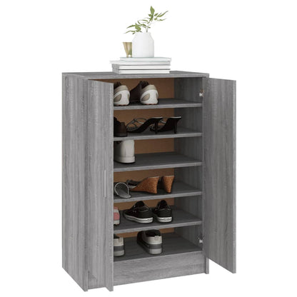 Schoenenkast 60X35X92 Cm Bewerkt Hout Eikenkleurig Grijs sonoma