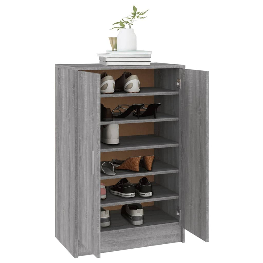 Schoenenkast 60X35X92 Cm Bewerkt Hout Eikenkleurig Grijs sonoma
