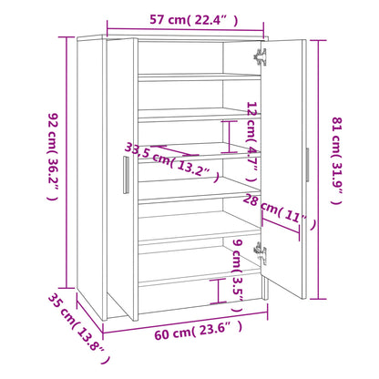 Schoenenkast 60X35X92 Cm Bewerkt Hout Eikenkleurig Grijs sonoma