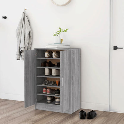 Schoenenkast 60X35X92 Cm Bewerkt Hout Eikenkleurig Grijs sonoma