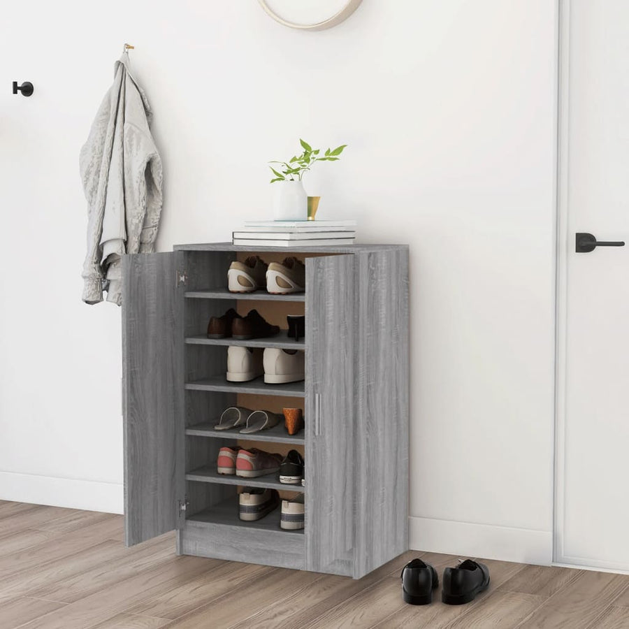 Schoenenkast 60X35X92 Cm Bewerkt Hout Eikenkleurig Grijs sonoma
