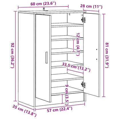 Schoenenkast 60x35x92 cm bewerkt hout bruin eikenkleur