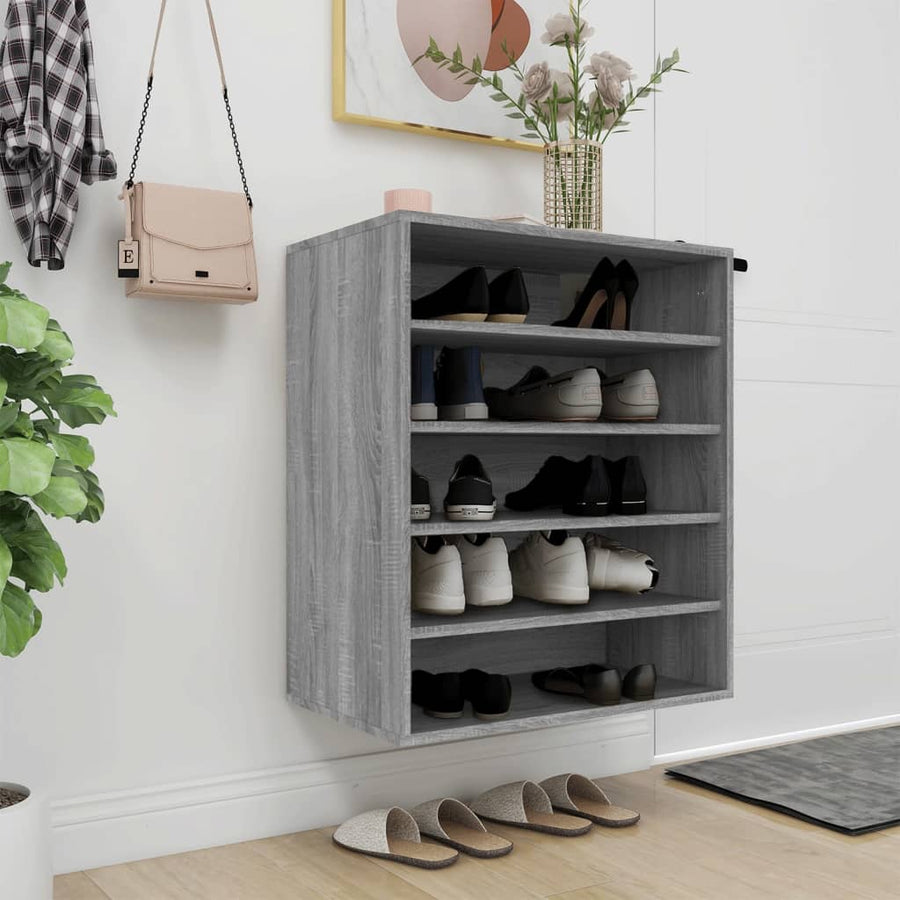 Schoenenkast 60X35X70 Cm Bewerkt Hout Eikenkleurig Grijs sonoma