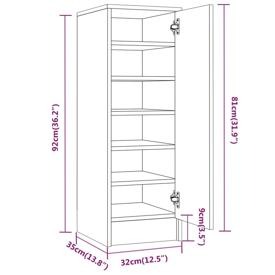 Schoenenkast 32x35x92 cm bewerkt hout gerookt eikenkleurig Gerookt eiken