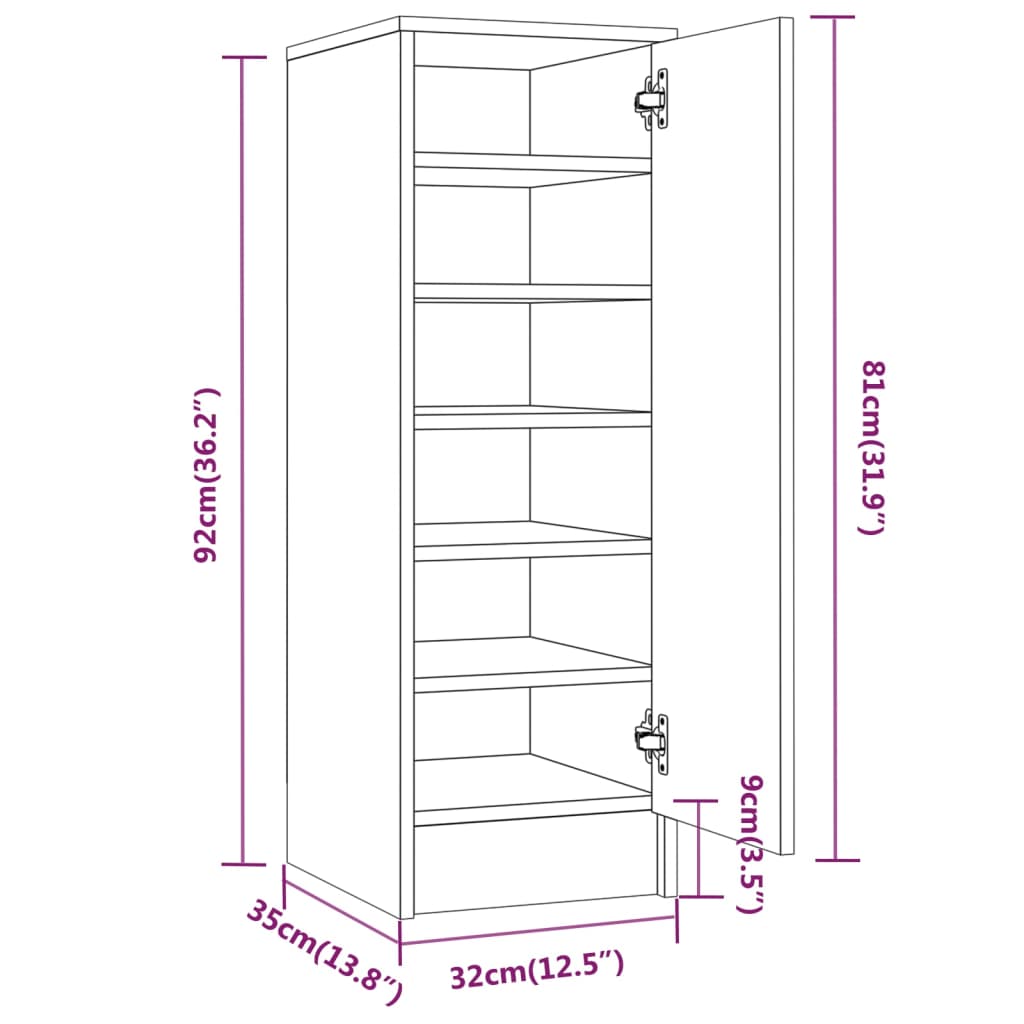 Schoenenkast 32x35x92 cm bewerkt hout grijs sonoma eikenkleurig Grijs sonoma