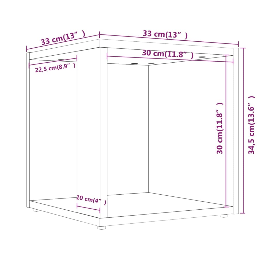 Bijzettafel 33X33X34,5 Cm Bewerkt Hout Kleurig 1 Gerookt eiken