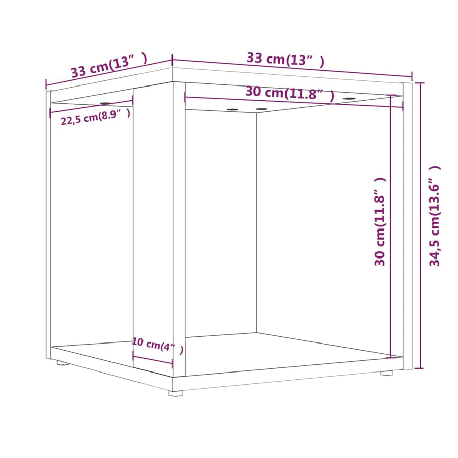 Bijzettafel 33X33X34,5 Cm Bewerkt Hout Kleurig 1 Gerookt eiken