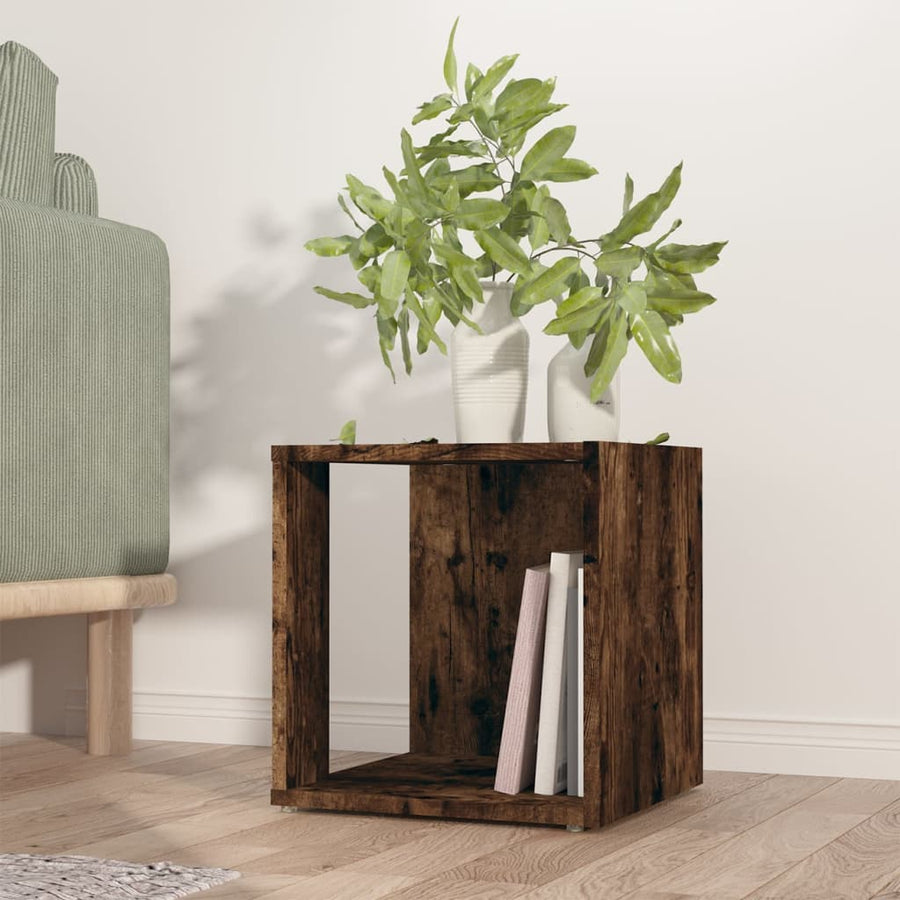 Bijzettafel 33X33X34,5 Cm Bewerkt Hout Kleurig 1 Gerookt eiken