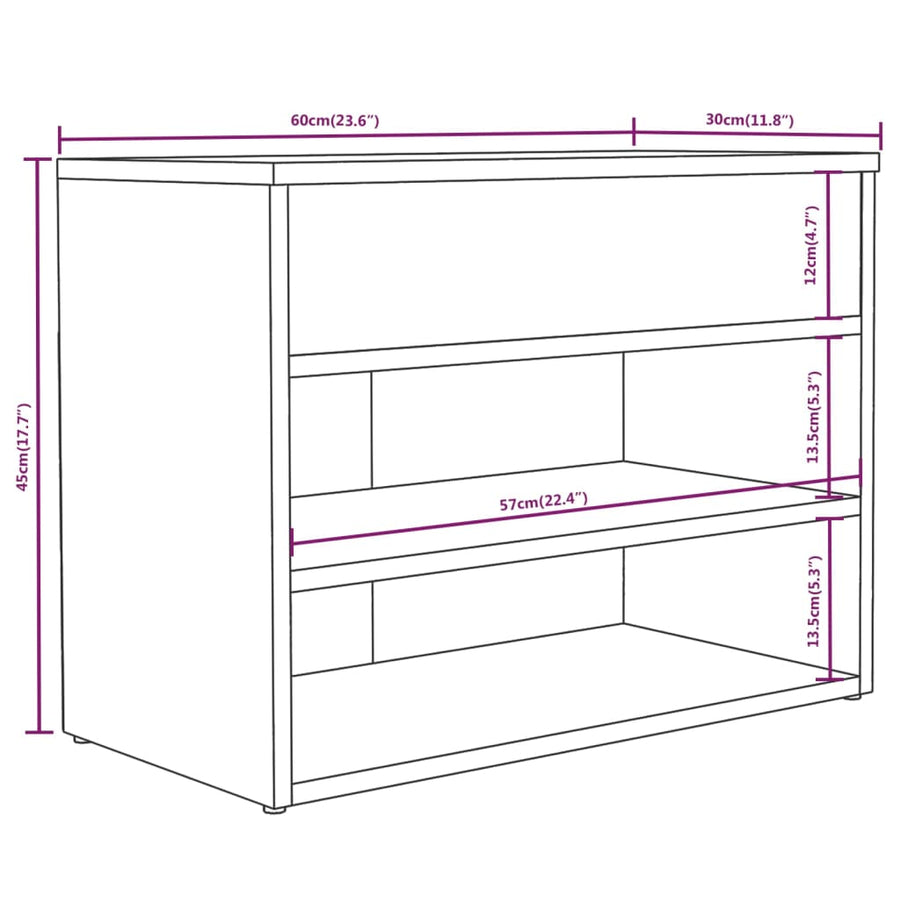 Schoenenbank 60X30X45 Cm Bewerkt Hout Kleurig Gerookt eiken