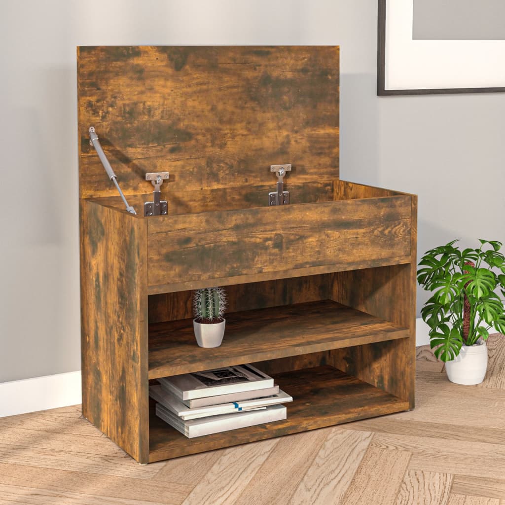Schoenenbank 60X30X45 Cm Bewerkt Hout Kleurig Gerookt eiken