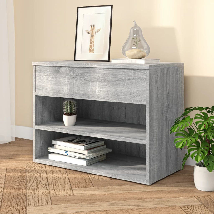 Schoenenbank 60X30X45 Cm Bewerkt Hout Eikenkleurig Grijs sonoma