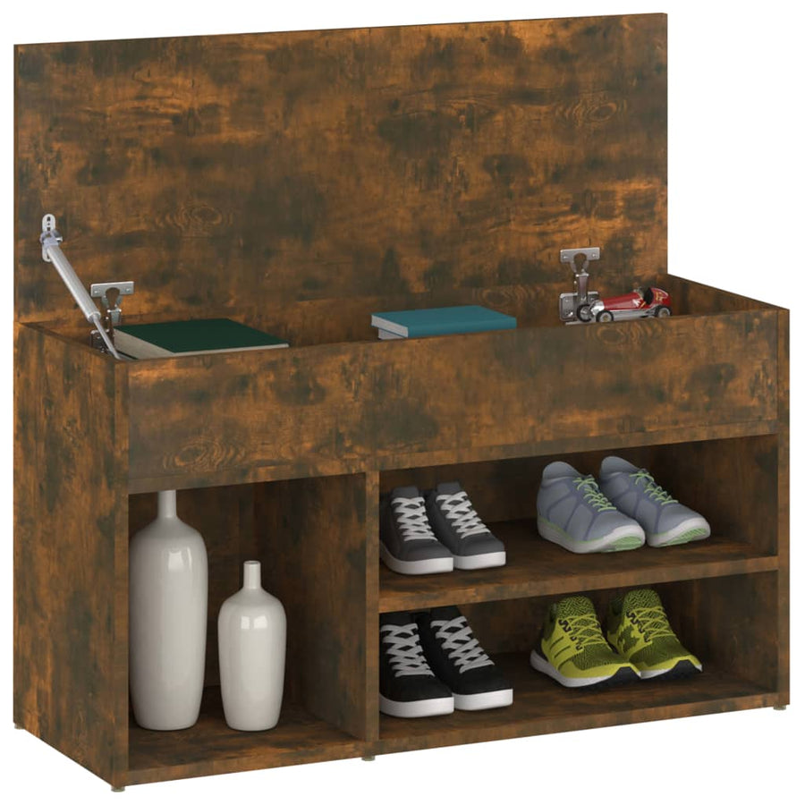 Schoenenbankje 80X30X45 Cm Bewerkt Hout Kleurig Gerookt eiken