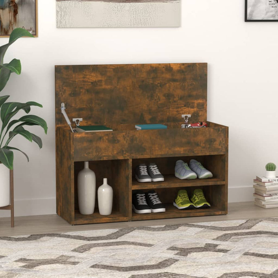 Schoenenbankje 80X30X45 Cm Bewerkt Hout Kleurig Gerookt eiken