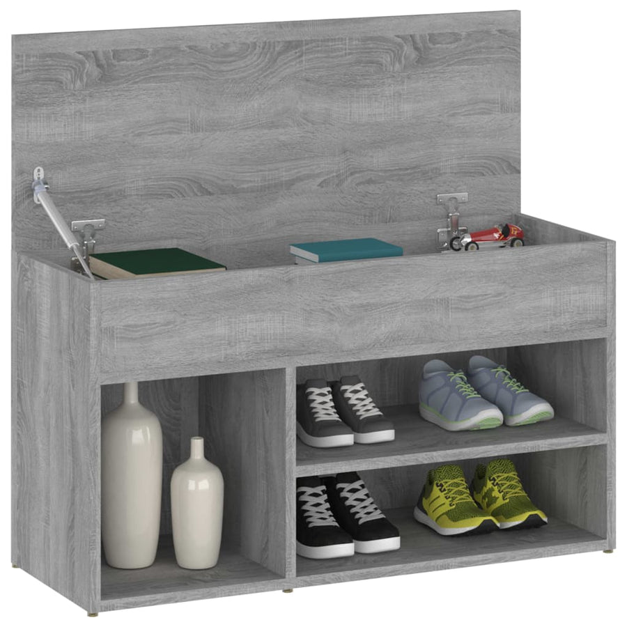 Schoenenbank 80X30X45 Cm Bewerkt Hout Eikenkleurig Grijs sonoma