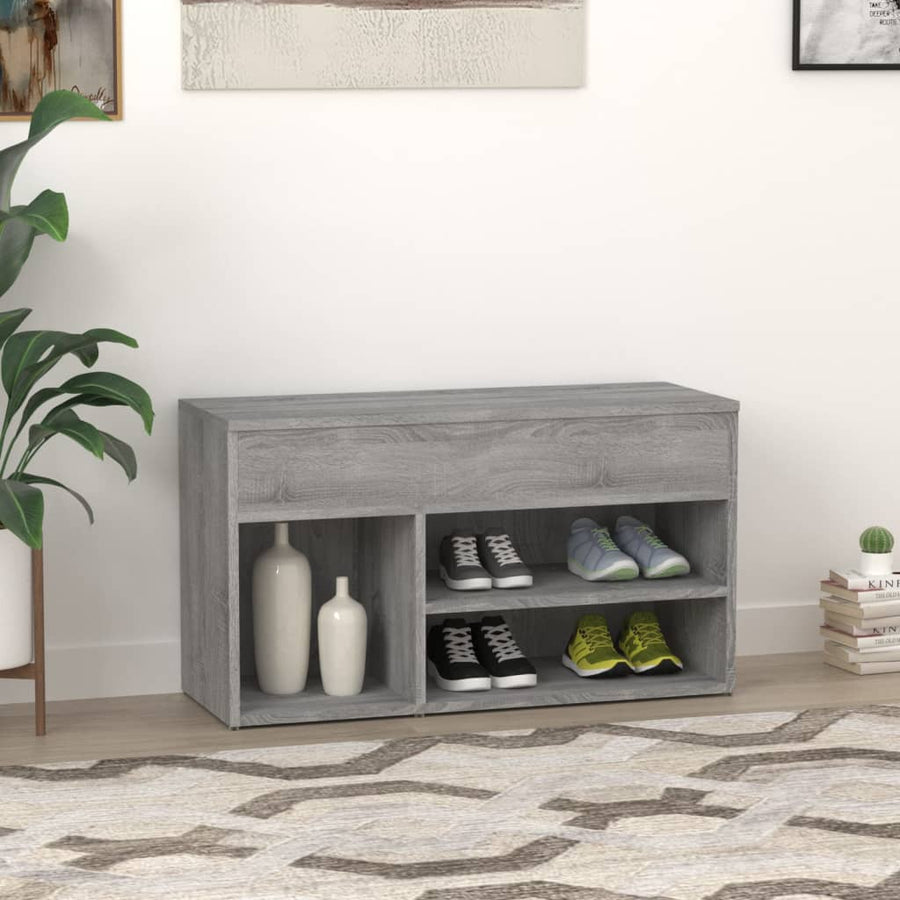Schoenenbank 80X30X45 Cm Bewerkt Hout Eikenkleurig Grijs sonoma