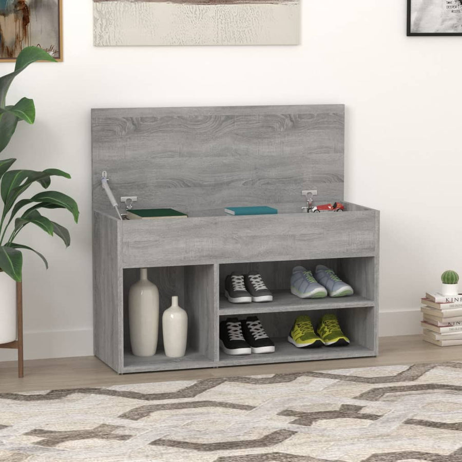 Schoenenbank 80X30X45 Cm Bewerkt Hout Eikenkleurig Grijs sonoma