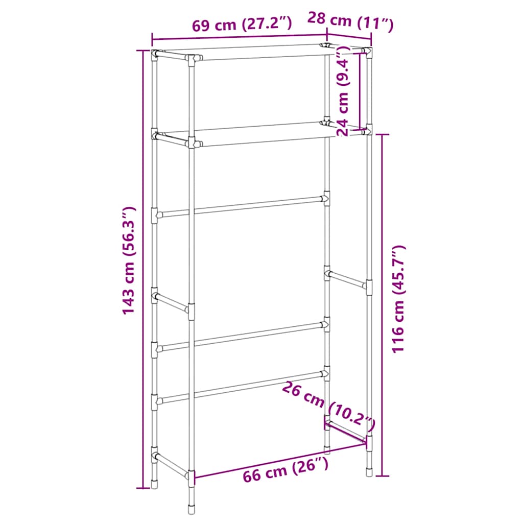 Wasmachinerek 2-laags 69x28x143 cm ijzer zwart