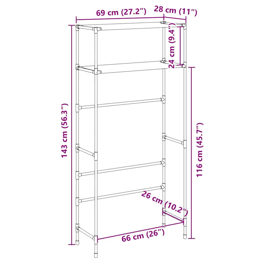 Wasmachinerek 2-laags 69x28x143 cm ijzer zwart