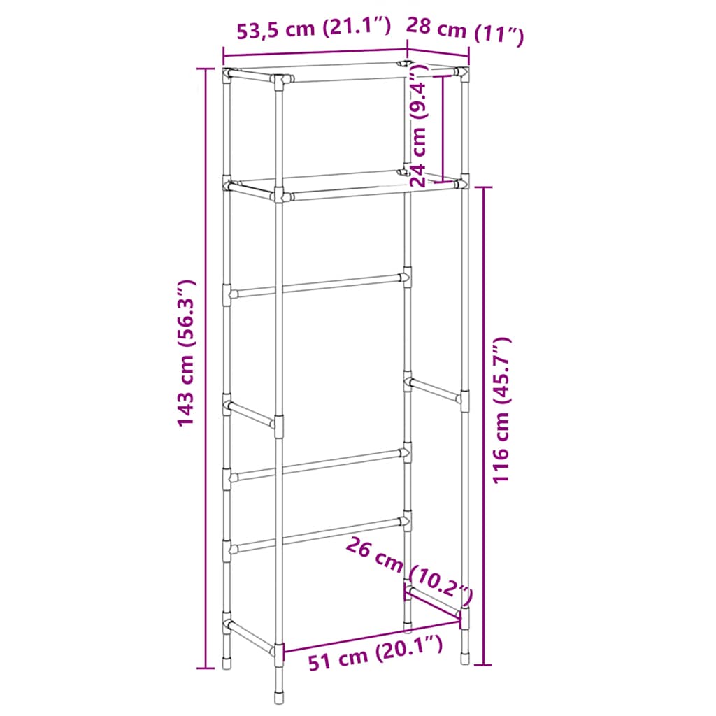 Toiletrek 2-laags 53,5x28x143 cm ijzer zwart