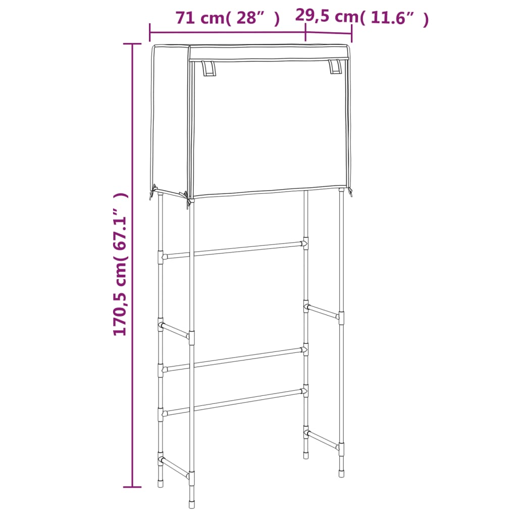 Opbergrek voor boven wasmachine 2-laags 71x29,5x170,5 cm zwart