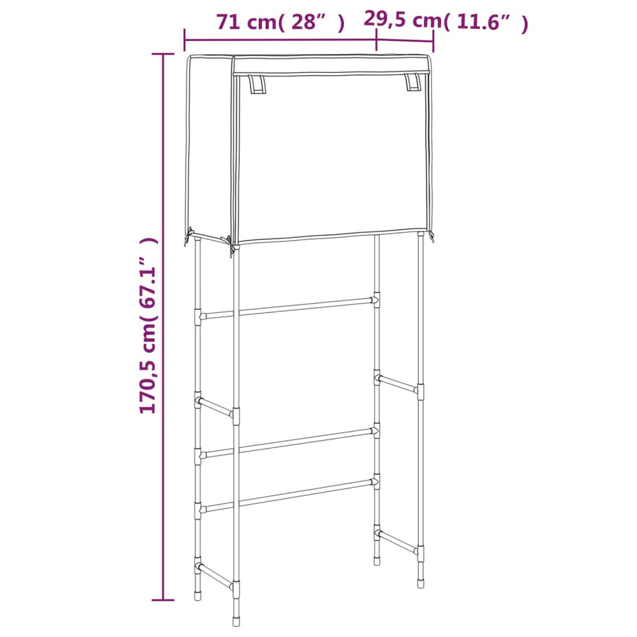 Opbergrek voor boven wasmachine 2-laags 71x29,5x170,5 cm zwart