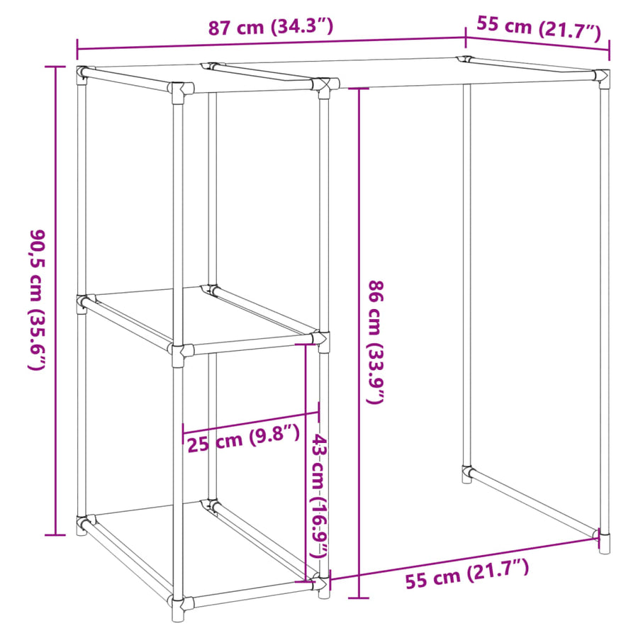 Opbergrek voor boven wasmachine 87x55x90,5 cm ijzer zwart