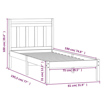 Bedframe Massief Hout 2Ft6 Small Single 75 x 190 cm Naturel