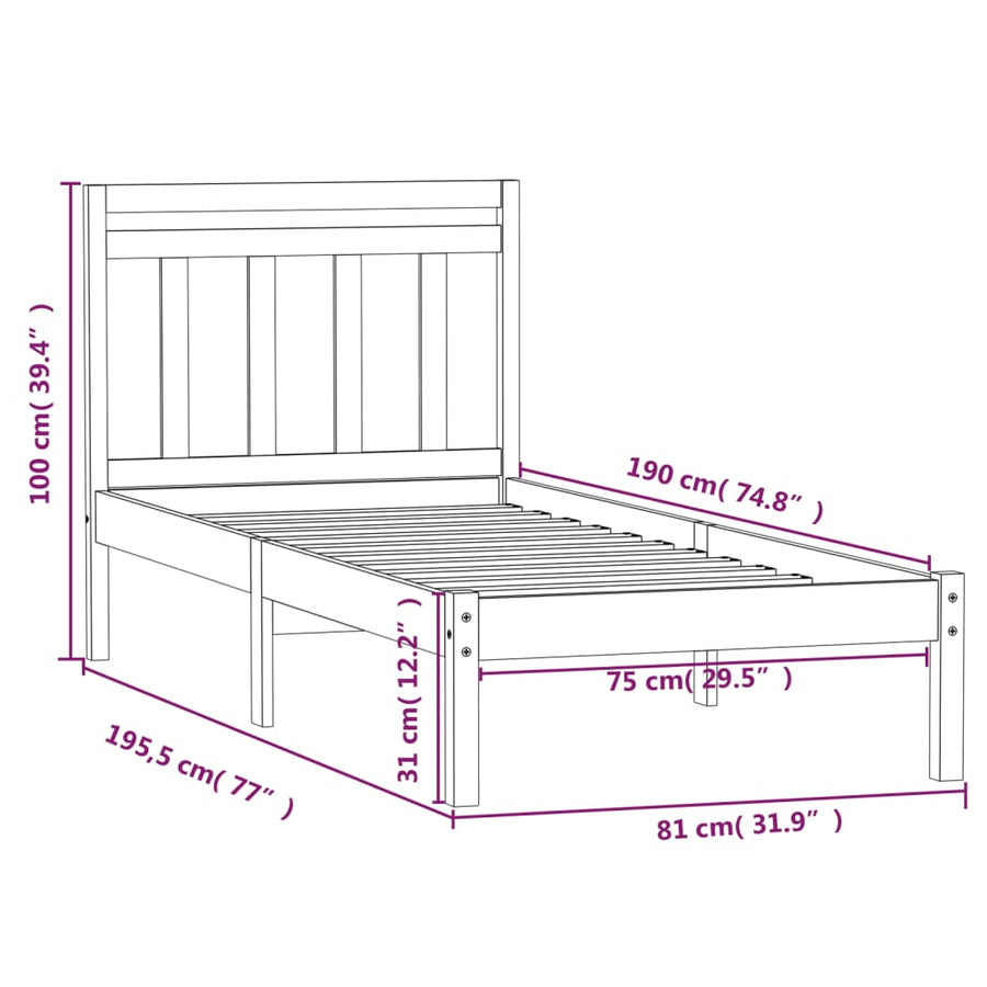Bedframe Massief Hout 2Ft6 Small Single 75 x 190 cm Naturel