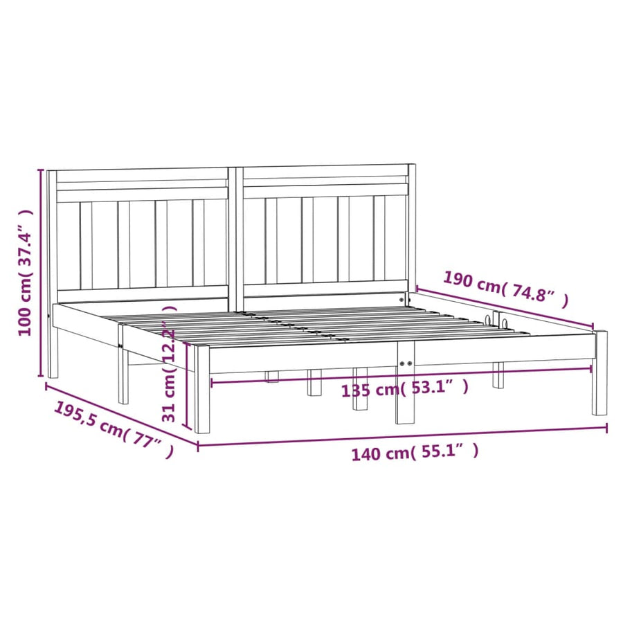 Bedframe Massief Hout 4Ft6 Double 135 x 190 cm Naturel