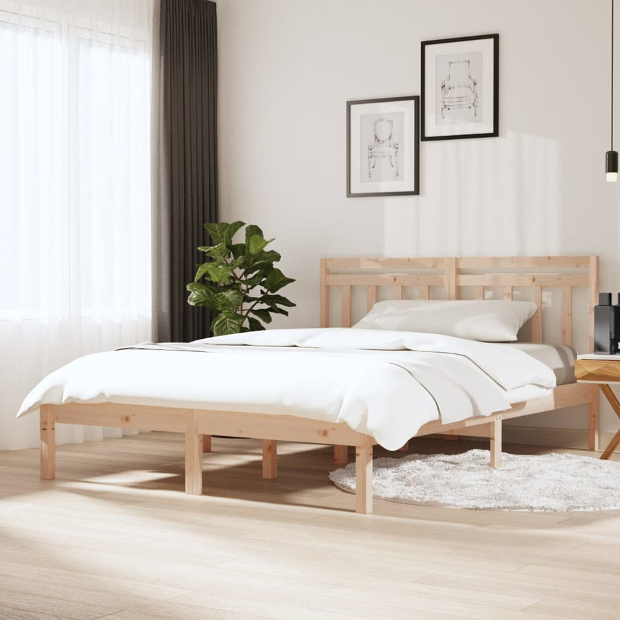Bedframe Massief Hout 4Ft6 Double 135 x 190 cm Naturel